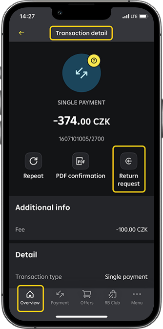 Request for refund in Mobile Banking